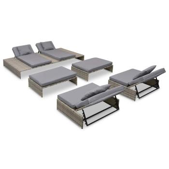 ARDEBO.de - 5-tlg. Garten-Lounge-Set mit Auflagen Poly Rattan Grau