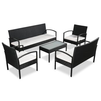 ARDEBO.de - 5-tlg. Garten-Lounge-Set mit Auflagen Poly Rattan Schwarz