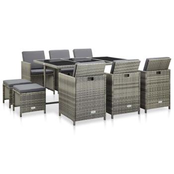 ARDEBO.de - 11-tlg. Garten-Essgruppe mit Auflagen Poly Rattan Grau