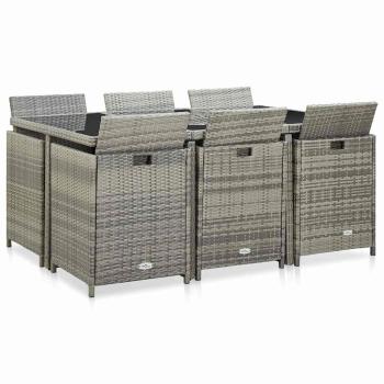 11-tlg. Garten-Essgruppe mit Auflagen Poly Rattan Grau