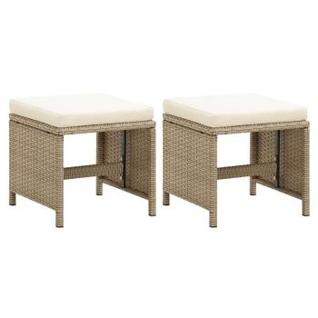 ARDEBO.de - Gartenhocker 2 Stk. mit Sitzkissen Poly Rattan Beige