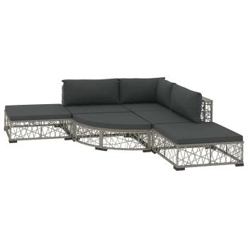 6-tlg. Garten-Lounge-Set mit Kissen Poly Rattan Grau