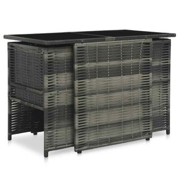 3-tlg. Bistro-Set mit Auflagen Poly Rattan Grau