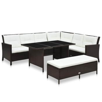 ARDEBO.de - 3-tlg. Garten-Lounge-Set mit Auflagen Poly Rattan Braun
