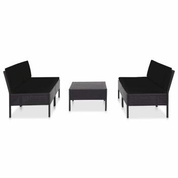 5-tlg. Garten-Sofagarnitur mit Auflagen Poly Rattan Schwarz