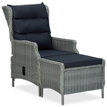 ARDEBO.de - Verstellbarer Gartensessel mit Fußhocker Poly Rattan Hellgrau