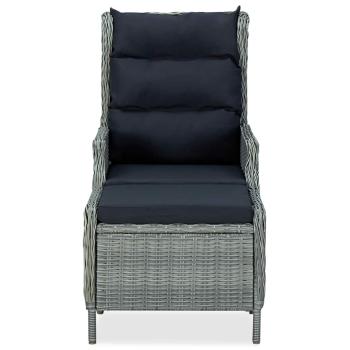 Verstellbarer Gartensessel mit Fußhocker Poly Rattan Hellgrau