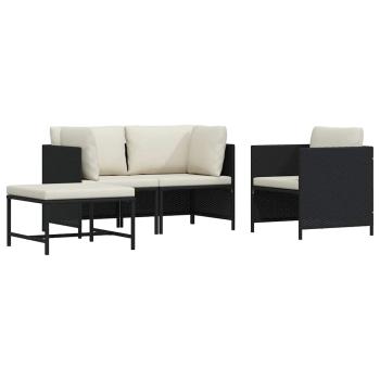 ARDEBO.de - 4-tlg. Garten-Sofagarnitur mit Auflagen Schwarz Poly Rattan