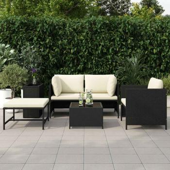 4-tlg. Garten-Sofagarnitur mit Auflagen Schwarz Poly Rattan