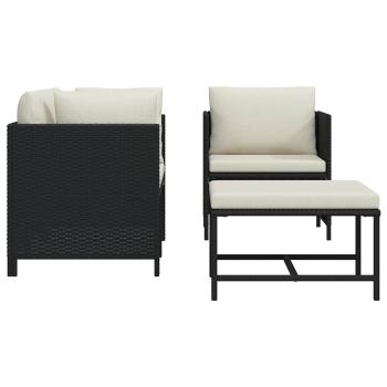 4-tlg. Garten-Sofagarnitur mit Auflagen Schwarz Poly Rattan