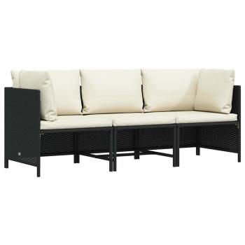 ARDEBO.de - 3-Sitzer-Gartensofa mit Auflagen Schwarz Poly Rattan