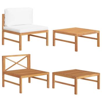 ARDEBO.de - 2-tlg. Garten-Lounge-Set mit Creme Kissen Teakholz