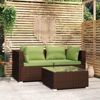 ARDEBO.de - 3-tlg. Garten-Lounge-Set mit Kissen Braun Poly Rattan