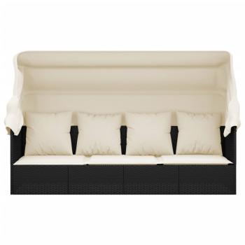 Outdoor-Loungebett mit Dach und Kissen Schwarz Poly Rattan