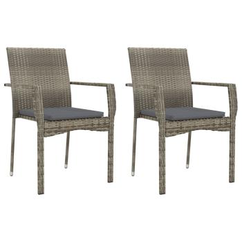 Gartenstühle mit Kissen 2 Stk. Poly Rattan Grau
