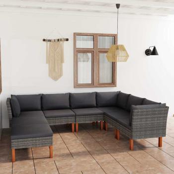 ARDEBO.de - 8-tlg. Garten-Lounge-Set mit Kissen Poly Rattan Grau