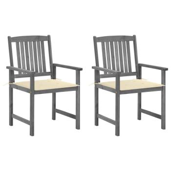 ARDEBO.de - Gartenstühle mit Kissen 2 Stk. Grau Massivholz Akazie