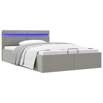 ARDEBO.de - Bett mit Bettkasten Hydraulisch LED Hellgrau Stoff 120x200 cm