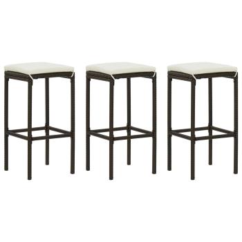 ARDEBO.de - Barhocker mit Kissen 3 Stk. Braun Poly Rattan