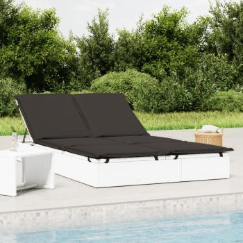 ARDEBO.de - Sonnenliege für 2 Personen mit Kissen Weiß Poly Rattan