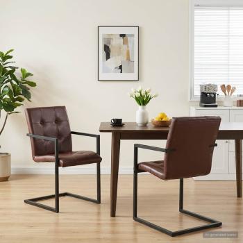 ARDEBO.de - Freischwinger 2 Stk. Braun Echtleder