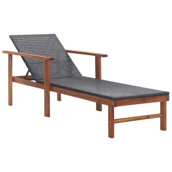 ARDEBO.de - Sonnenliege Poly Rattan und Massivholz Akazie Schwarz