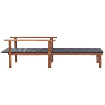Sonnenliege Poly Rattan und Massivholz Akazie Schwarz