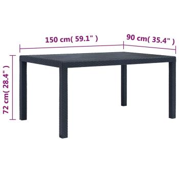 Gartentisch Anthrazit 150x90x72 cm Kunststoff Rattan-Optik