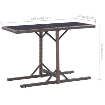 Gartentisch Braun 110×53×72 cm Glas und Poly Rattan