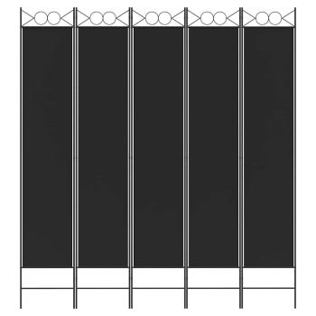 5-tlg. Paravent Schwarz 200x220 cm Stoff
