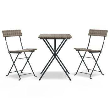 3-tlg. Bistro-Set Klappbar Grau Poly Rattan