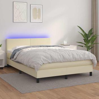 ARDEBO.de - Boxspringbett mit Matratze & LED Creme 140x200 cm Kunstleder