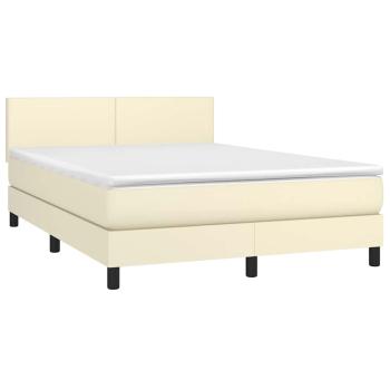 Boxspringbett mit Matratze & LED Creme 140x200 cm Kunstleder