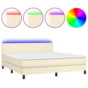 Boxspringbett mit Matratze & LED Creme 160x200 cm Kunstleder