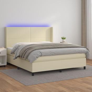 ARDEBO.de - Boxspringbett mit Matratze & LED Creme 180x200 cm Kunstleder