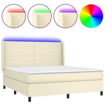 Boxspringbett mit Matratze & LED Creme 180x200 cm Kunstleder