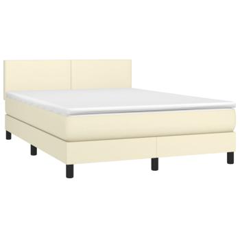 Boxspringbett mit Matratze Creme 140x190 cm Kunstleder