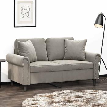 ARDEBO.de - 2-Sitzer-Sofa mit Kissen Hellgrau 120 cm Samt
