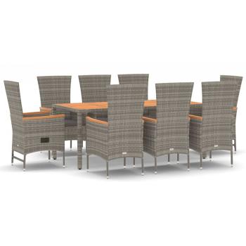9-tlg. Garten-Essgruppe mit Kissen Grau Poly Rattan
