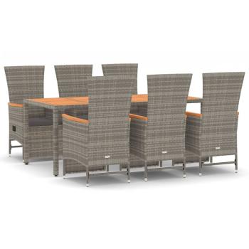 7-tlg. Garten-Essgruppe mit Kissen Grau Poly Rattan