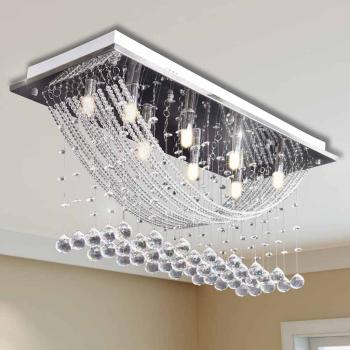 ARDEBO.de - Weiße Deckenlampe mit funkelnden Glasperlen 8 x G9 29 cm