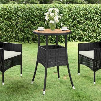 ARDEBO.de - Gartentisch Ø60x75 cm Akazienholz und Poly Rattan Schwarz