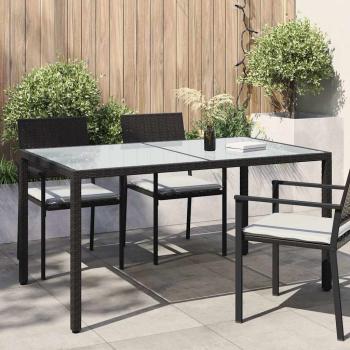 ARDEBO.de - Gartentisch 150x90x75 cm Gehärtetes Glas Poly Rattan Schwarz