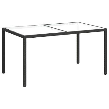Gartentisch 150x90x75 cm Gehärtetes Glas Poly Rattan Schwarz