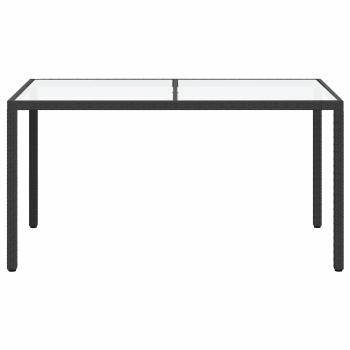 Gartentisch 150x90x75 cm Gehärtetes Glas Poly Rattan Schwarz