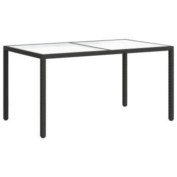Gartentisch 150x90x75 cm Gehärtetes Glas Poly Rattan Schwarz