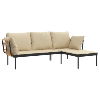 3-tlg. Garten-Lounge-Set mit Kissen Beige Poly Rattan
