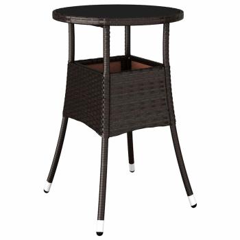 Gartentisch Ø60x75 cm Hartglas und Poly Rattan Braun