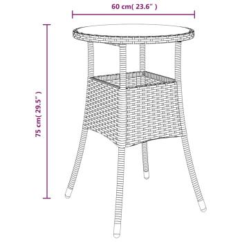 Gartentisch Ø60x75 cm Hartglas und Poly Rattan Braun