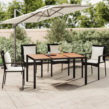ARDEBO.de - Gartentisch mit Holzplatte Schwarz Poly Rattan & Akazienholz
